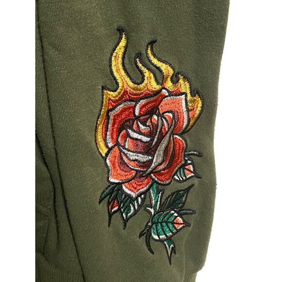 Forever 21 Till Death Skull Hoodie Sweatshirt Mens S Embroidered Grunge Ripped - Picture 2 of 9